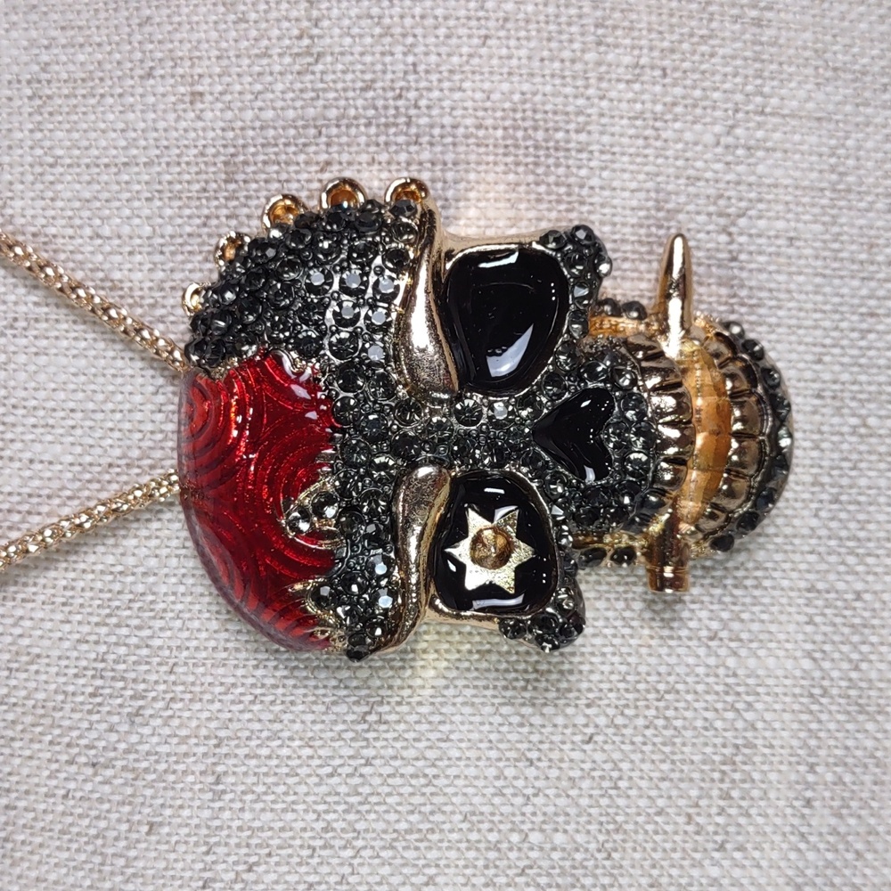 Crystal Studded Pirate Skull w/Dagger Pendant Necklace